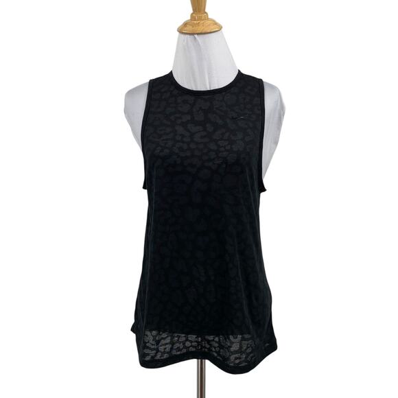 Nike Pro Tank Top Womens XS Extra Small Black Dri Fit AOP Leopard Print Sheer - Picture 1 of 12